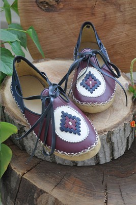 Navy Blue - Claret Red Lace-Up Boots 