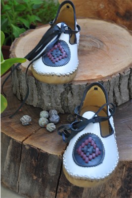 White-Navy Blue Lace-Up Boots 